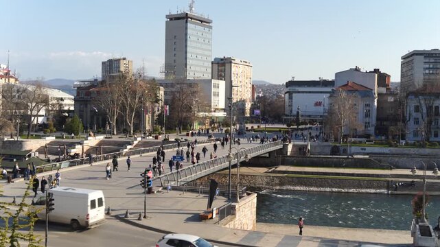 Cityscape of the city of Nis and the city's main bridge on a sunny day