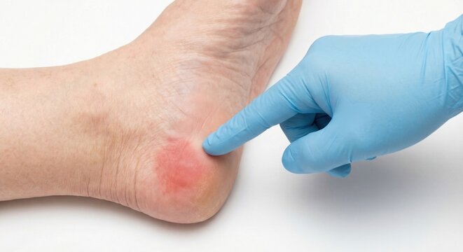 Doctor examining Stage 1 pressure ulcer on heel