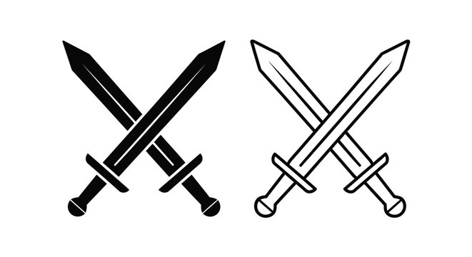 Two crossed swords depicted in contrasting black and white silhouette