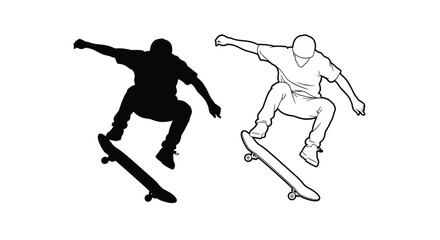 Obraz premium Skateboarder in action contrasting styles and a dark silhouette