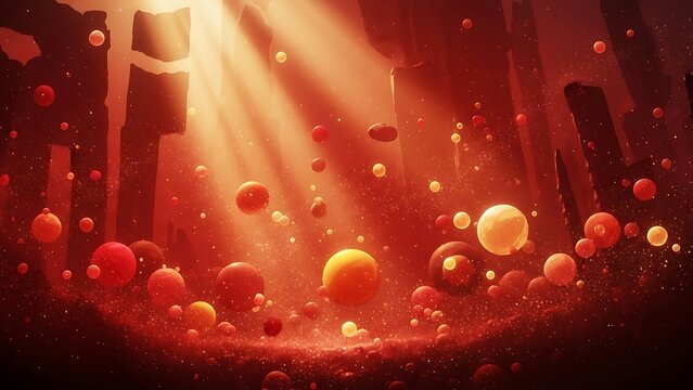 A pixelated image of a red planet with many planets and stars around it