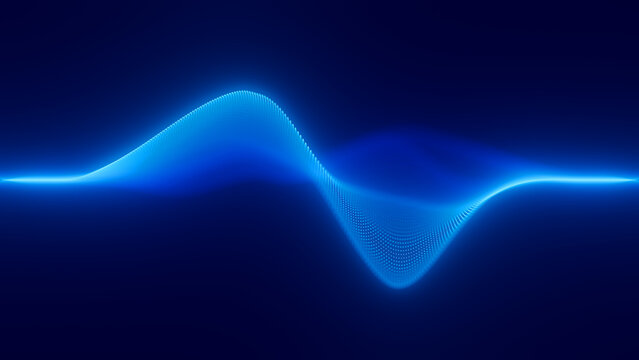 Audio blue waveform digital particle wave background. Abstract music dot waves equalizer. Futuristic point sound wave visualization. AI synthetic voice technology. Distorted dot frequencies.
