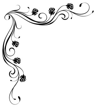 Floral corner ornament with  rose flowers vintage decorative border. Decorative element for decor and text greeting or invitation card design.