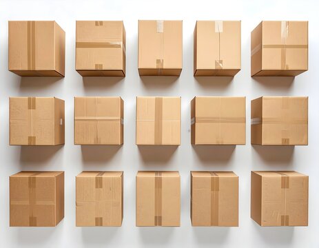 Cajas de cart&oacute;n ordenadas, concepto de log&iacute;stica y comercio electr&oacute;nico
