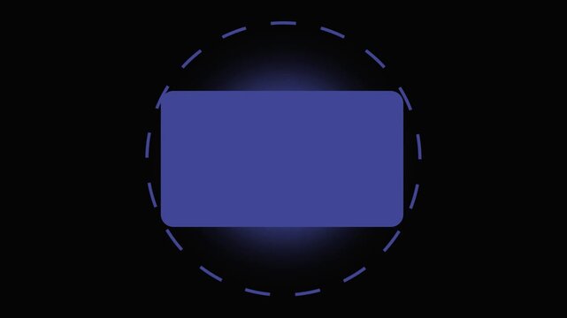 Modern abstract graphic icon showing a purple rectangle inside a dashed circular frame.