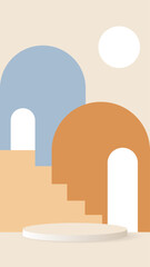 Fototapeta premium Abstract Geometric Podium Scene with Arches and Soft Shapes
