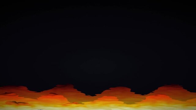 Dynamic abstract fiery orange and yellow clouds with ample dark copy space for text.