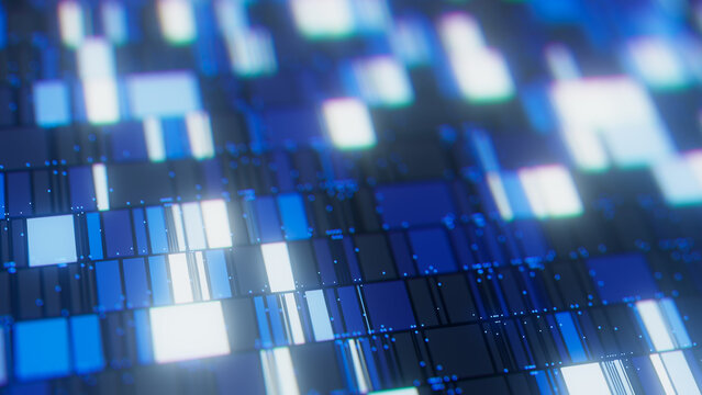 Abstract Data sorting Ai algorithm visualization. Big Data processed by Neural Network. Artificial Intelligence data flow analysis. Quantum technology processor.