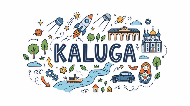 Kaluga City Russia Hand Drawn Doodle Illustration