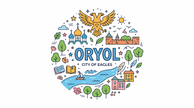 Oryol City of Eagles Doodle Art - Russia Travel Landmark