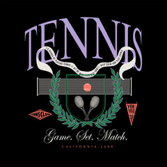Obraz premium Tennis Patch Artwork College Vibes. Tennis Game Embroidery design. T shirt, Sweatshirt and any sporty clothing perfect this graphic. 