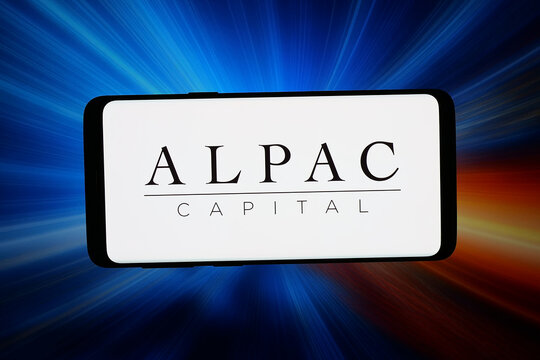 Stuttgart, Germany - 04-02-2026: In this photo illustration, the logo of Portuguese investment company Alpac Capital is displayed on a smartphone in front of abstract background on computer screen.