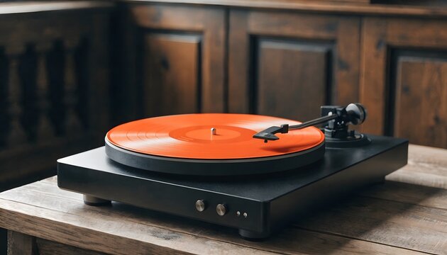 Vinyl turntable with tonearm and record player setup high resolution photo