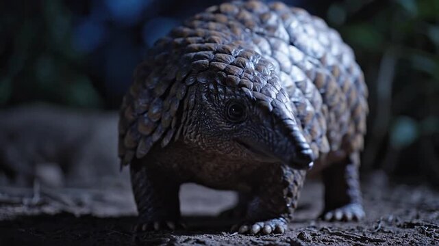 Curious Pangolin with Intelligent Eyes in Dark Forest