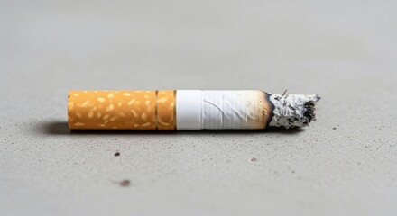 Obraz premium Close-up of a Smoldering Cigarette Butt on a Gray Surface.