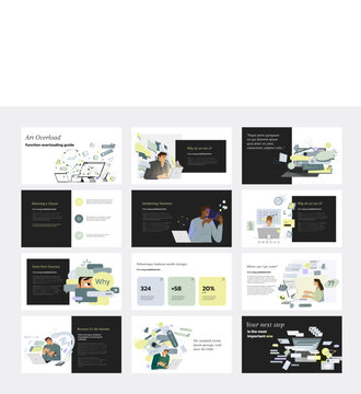 Overloaded workflow concept with laptop and notifications, multitasking stress, productivity burnout, flat vector illustration