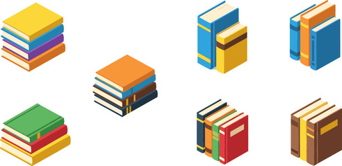 Set of Colorful Isometric Book Icons for Education, Library, E-learning, and Digital Media Designs © Abdul