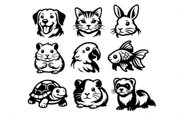 Fototapeta premium A set of black and white pencil doodle animal icons
