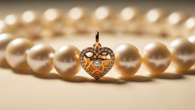 Elegant pearl necklace with heart pendant on display for jewelry design