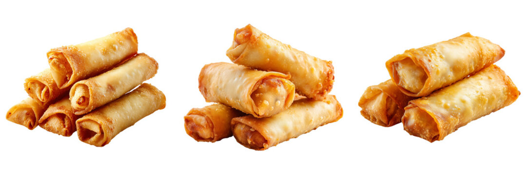 Set of freshly fried large veg spring roll with visible on transparent png background. Ai generated