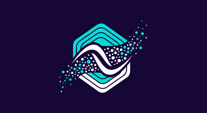 Modern Abstract Hexagonal Logo With Flowing Particle Effect