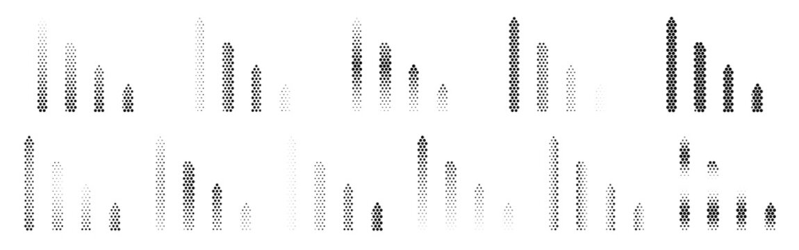 Bar Chart Halftone Icon Collection &ndash; Bar Chart Dotted Circles Halftones Geometric Dots Gradient &ndash; Dot Spray Gradient Vector Set &ndash; Bar Chart Illustration Halftone Gradient