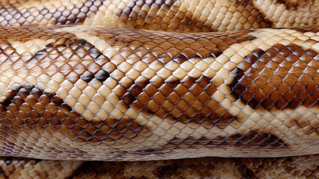Close-up of python skin showing intricate scales and brown patterns