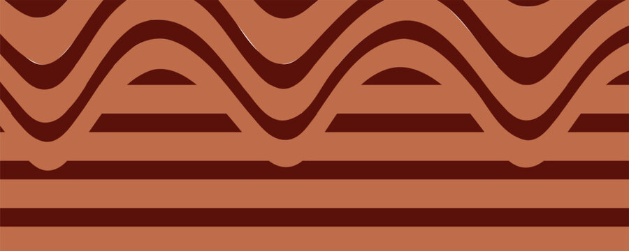 Retro coffee color background. Milk chocolate liquid dessert texture. Wavy swirl candy pattern for poster, cover, banner, pamphlet. Vintage brown trippy hippie wallpaper in 60s or 70s style. Vector