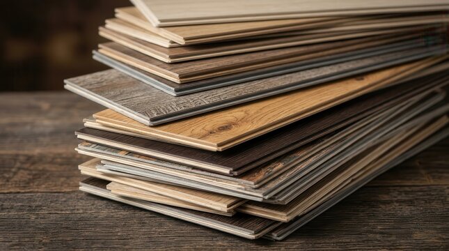 Stacked luxury vinyl plank samples reveal authentic wood grain, intricate texture, and wide color variation, perfect for LVP flooring selection.