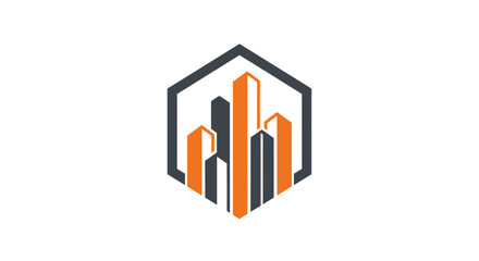 Fototapeta premium Modern City Skyline Logo Inside Geometric Shape, Illustrating Business and Architecture