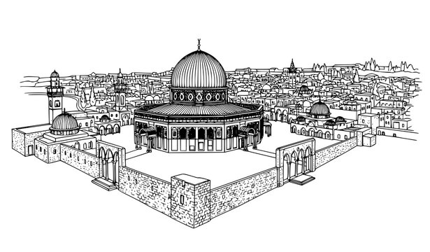 Hand drawn Al Aqsa Mosque Jerusalem vector illustration