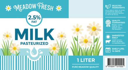 Fototapeta premium Packaging design of Meadow Fresh milk with a focus on pasteurization and quality for a 1 liter bottle