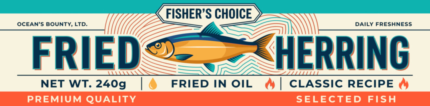 Design of packaging label for fried herring product from Ocean's Bounty with emphasis on quality and classic recipe