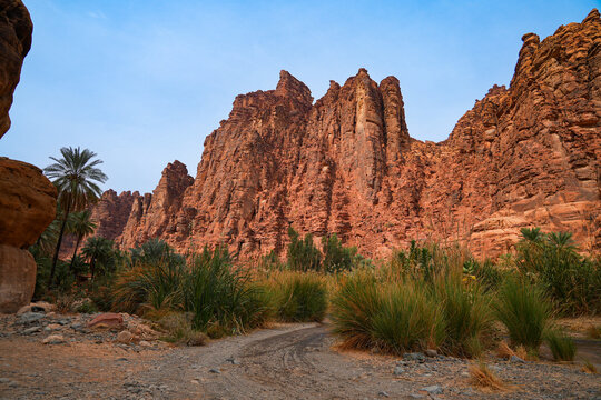 The majestic sandstone mountains of Wadi Al Disah near Tabuk in Saudi Arabia
