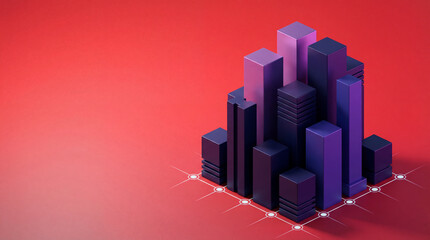 Fototapeta premium Abstract Isometric Cityscape with Digital Network on Red Background