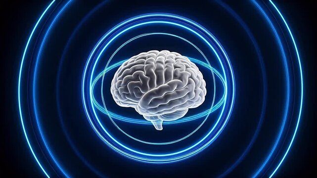 Human brain with glowing rings