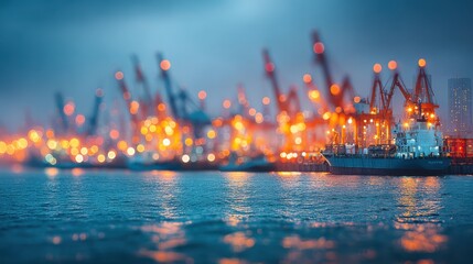 Obraz premium Industrial harbor blur with cargo flow and logistics infrastructure