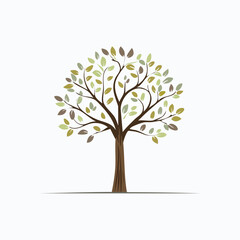 Fototapeta premium Autumn tree with brown and green leaves vector illustration providing essential scale elements