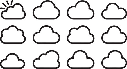 Obraz premium Sun Cloud Icons Set Black Outline Vector Graphic Design Set of Vector design on transparent background. 