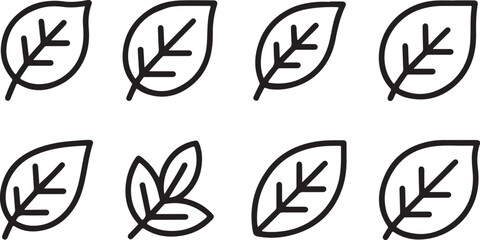 Fototapeta premium Leaf Arrangement: An intricate arrangement of eight meticulously crafted leaf illustrations, each exuding the essence of botanical elegance and natural design.