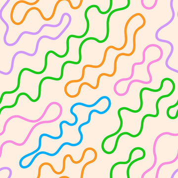 Seamless pattern with scribble wavy lines. Random chaotic colorful lines. Vector abstract organic background