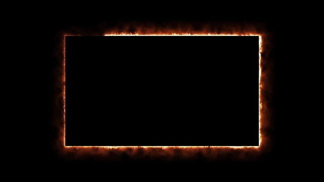A glowing neon fire line rectangle frame with light animation.Neon rectangle border frame animated on black background