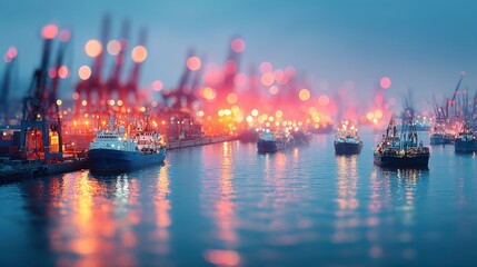 Obraz premium Maritime industry blur with port infrastructure and logistics flow