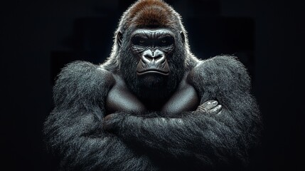 Obraz premium Close-up of a gorilla's thoughtful expression, deep-set eyes, textured brow