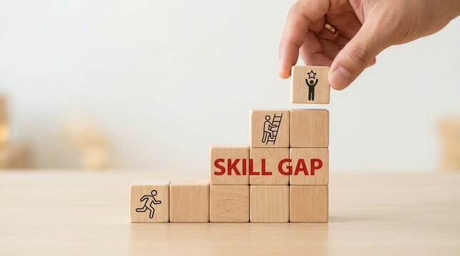 A conceptual representation of identifying skill gaps, assessing existing competencies, and making decisions for professional training and development.