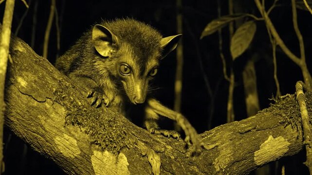 Aye Aye Tapping Tree Branch at Night