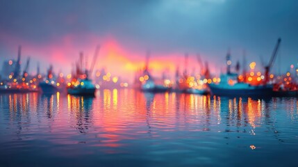 Naklejka premium Ocean port blur with ships, trade routes and logistics systems