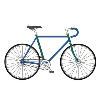 Illustrated blue fixed-gear bicycle side view with drop handlebars.