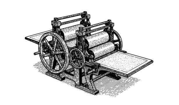 Antique Marinoni printing press engraving vector illustration industrial machine