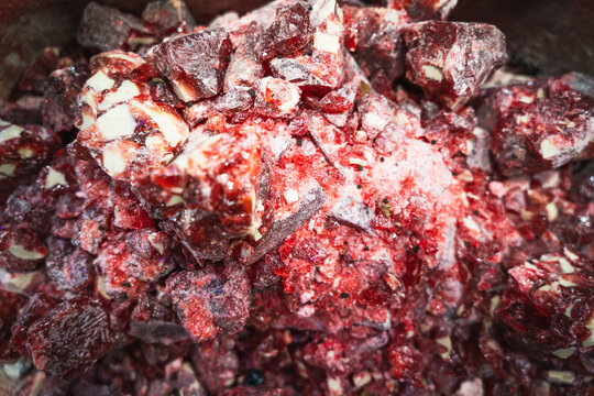 Close-up of red Loban (benzoin resin) used as incense in traditional Indian rituals and aromatherapy
